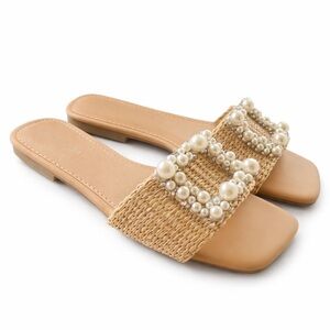 TOP Moda Beige Pearl Embellished Sandals